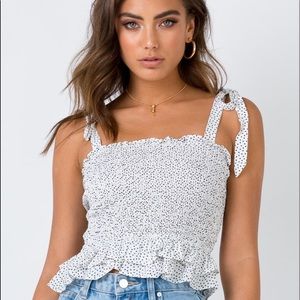 White Crop Top with Heart Print